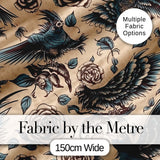 Elegant Birds Roses Vintage Art Seamless Pattern Digital Print Fabric by the Metre UK Sewing Quilting Textile