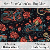 Skeleton Biker Roses Vintage Tattoo Seamless Pattern Digital Print Fabric by the Metre UK Sewing Quilting Textile