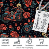 Skeleton Biker Roses Vintage Tattoo Seamless Pattern Digital Print Fabric by the Metre UK Sewing Quilting Textile