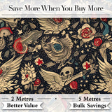 Mystic Skull Wings Stars Floral Seamless Pattern Digital Print Fabric by the Metre UK Sewing Quilting Textile