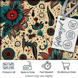 Abstract Floral Folk Art Tattoo Seamless Pattern Digital Print Fabric by the Metre UK Sewing Quilting Textile