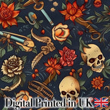 Dark Skull Floral Dagger Tattoo Seamless Pattern Digital Print Fabric by the Metre UK Sewing Quilting Textile