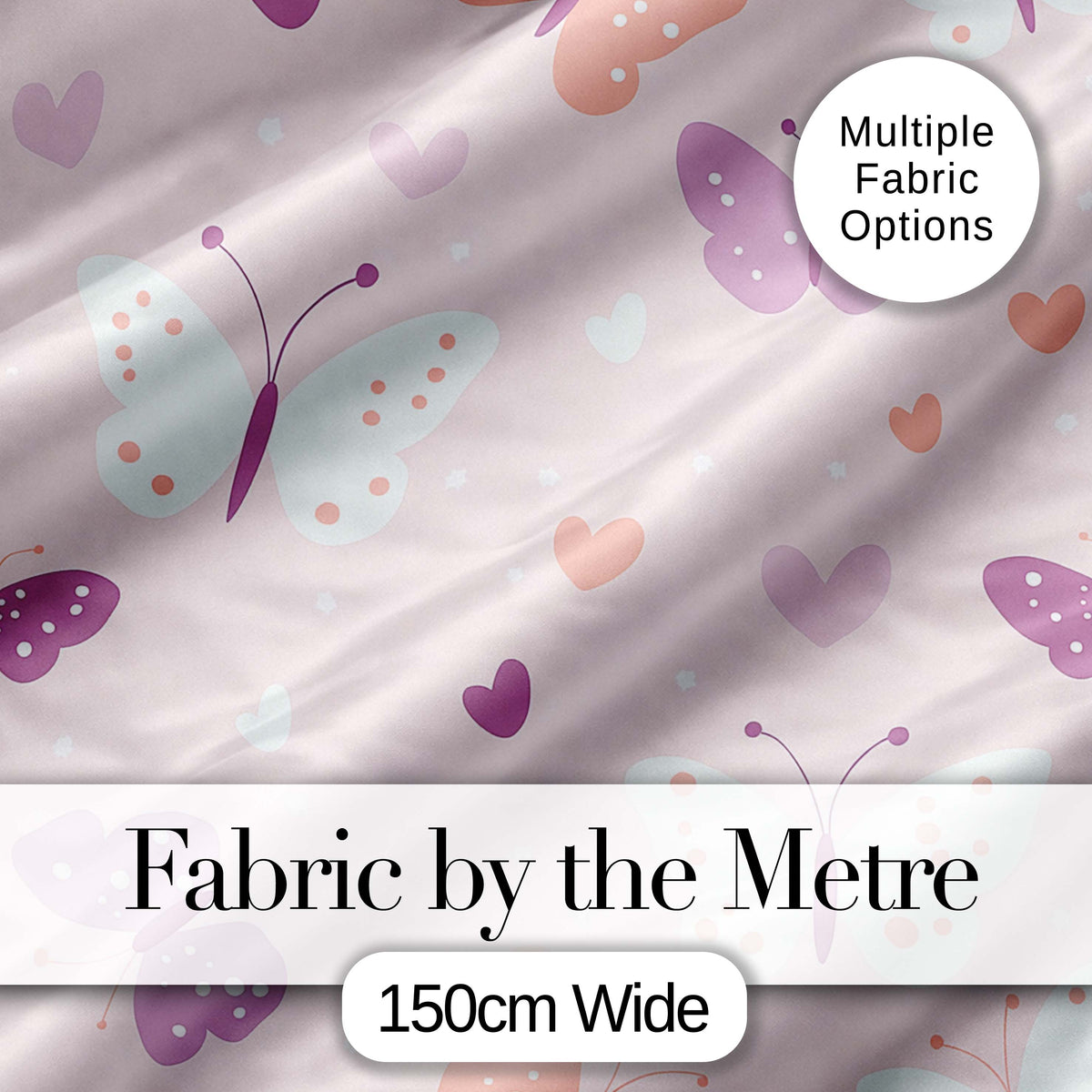 Cute Pastel Butterfly Hearts Seamless Pattern Digital Print Fabric by the Metre UK Sewing Quilting Textile