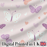 Cute Pastel Butterfly Hearts Seamless Pattern Digital Print Fabric by the Metre UK Sewing Quilting Textile