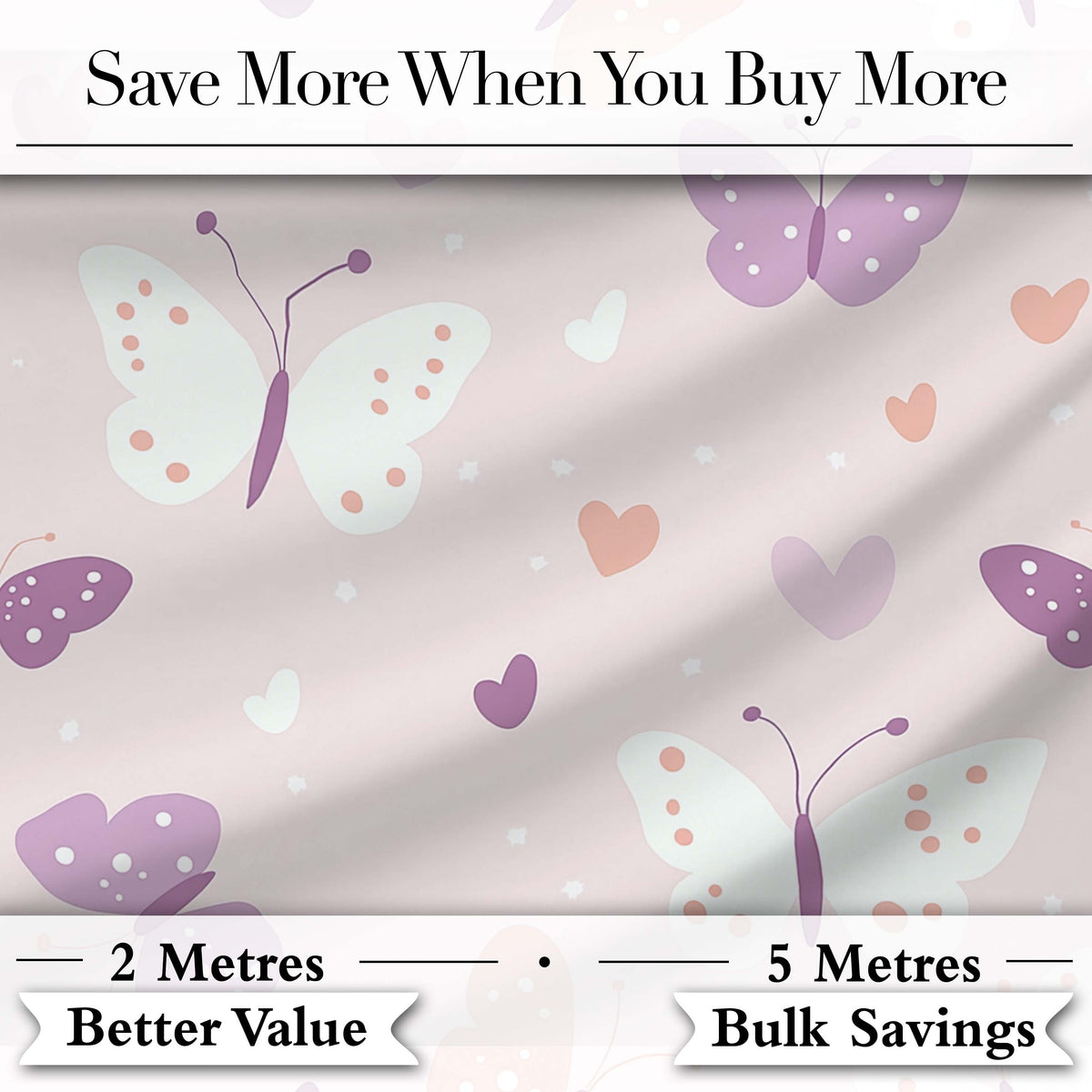 Cute Pastel Butterfly Hearts Seamless Pattern Digital Print Fabric by the Metre UK Sewing Quilting Textile