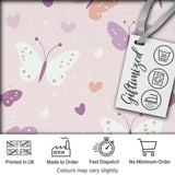 Cute Pastel Butterfly Hearts Seamless Pattern Digital Print Fabric by the Metre UK Sewing Quilting Textile