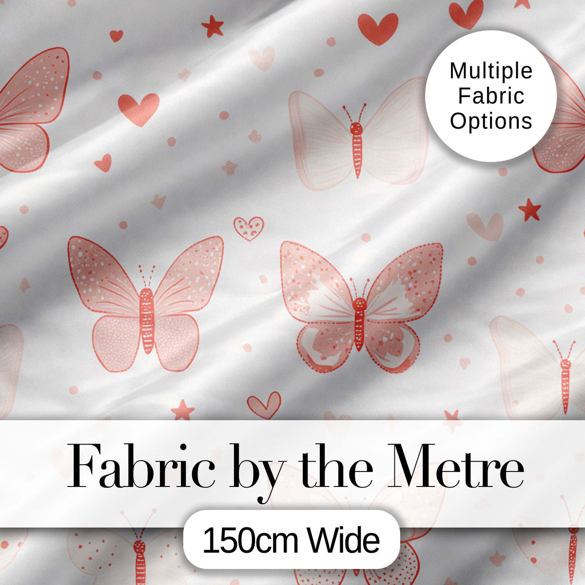 Cute Pink Butterfly Hearts Soft Pastel Seamless Pattern Digital Print Fabric by the Metre UK Sewing Quilting Textile