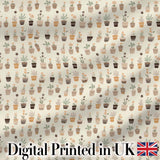 Minimal Plant Pots Neutral Botanical Seamless Pattern Digital Print Fabric by the Metre UK Sewing Quilting Textile