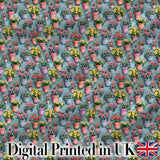 Colorful Flower Pots Garden Bloom Seamless Pattern Digital Print Fabric by the Metre UK Sewing Quilting Textile