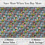 Colorful Flower Pots Garden Bloom Seamless Pattern Digital Print Fabric by the Metre UK Sewing Quilting Textile