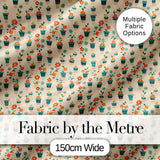 Retro Floral Pots Orange Blue Seamless Pattern Digital Print Fabric by the Metre UK Sewing Quilting Textile