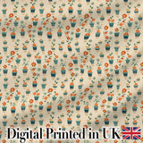 Retro Floral Pots Orange Blue Seamless Pattern Digital Print Fabric by the Metre UK Sewing Quilting Textile