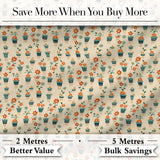 Retro Floral Pots Orange Blue Seamless Pattern Digital Print Fabric by the Metre UK Sewing Quilting Textile