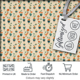 Retro Floral Pots Orange Blue Seamless Pattern Digital Print Fabric by the Metre UK Sewing Quilting Textile