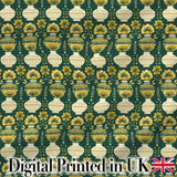 Elegant Vintage Vase Floral Green Seamless Pattern Digital Print Fabric by the Metre UK Sewing Quilting Textile