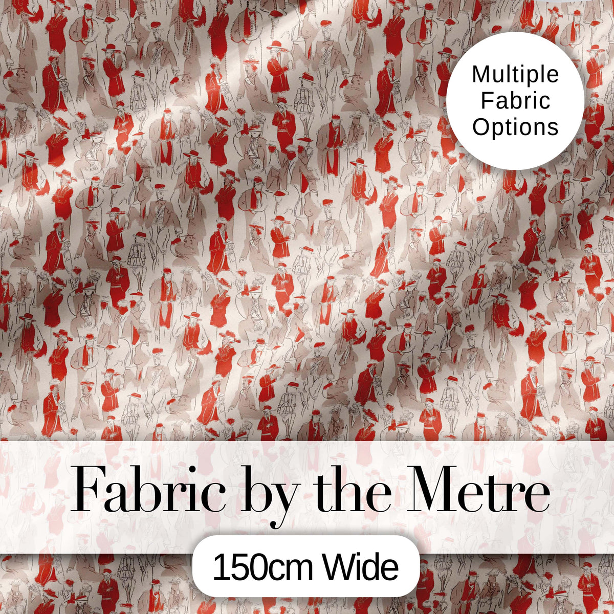 Vintage Fashion Ladies Red Beige Seamless Pattern Digital Print Fabric by the Metre UK Sewing Quilting Textile
