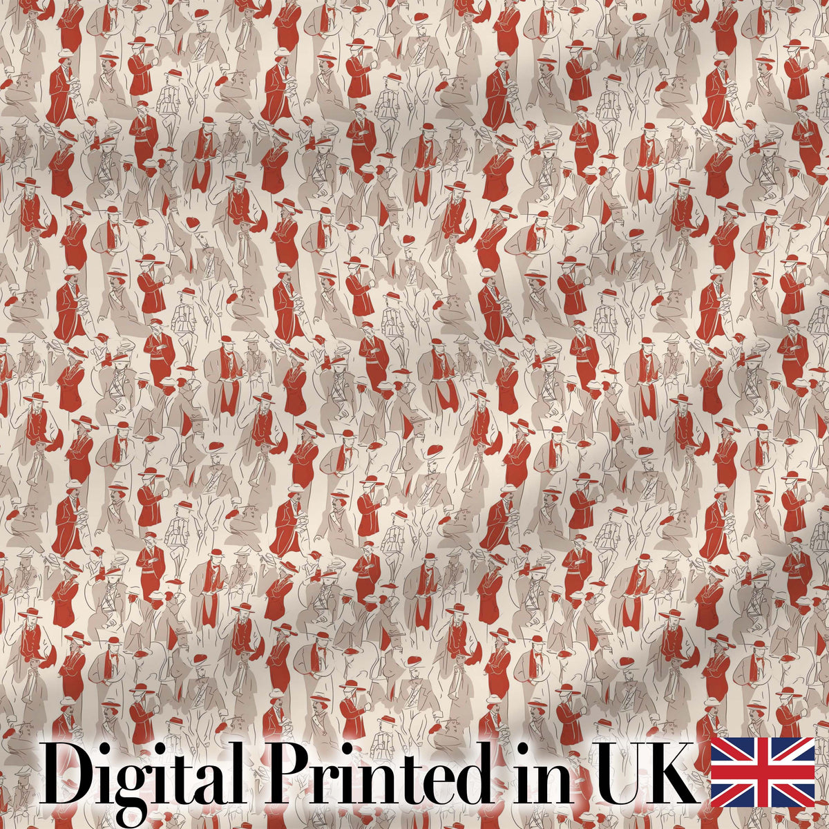 Vintage Fashion Ladies Red Beige Seamless Pattern Digital Print Fabric by the Metre UK Sewing Quilting Textile