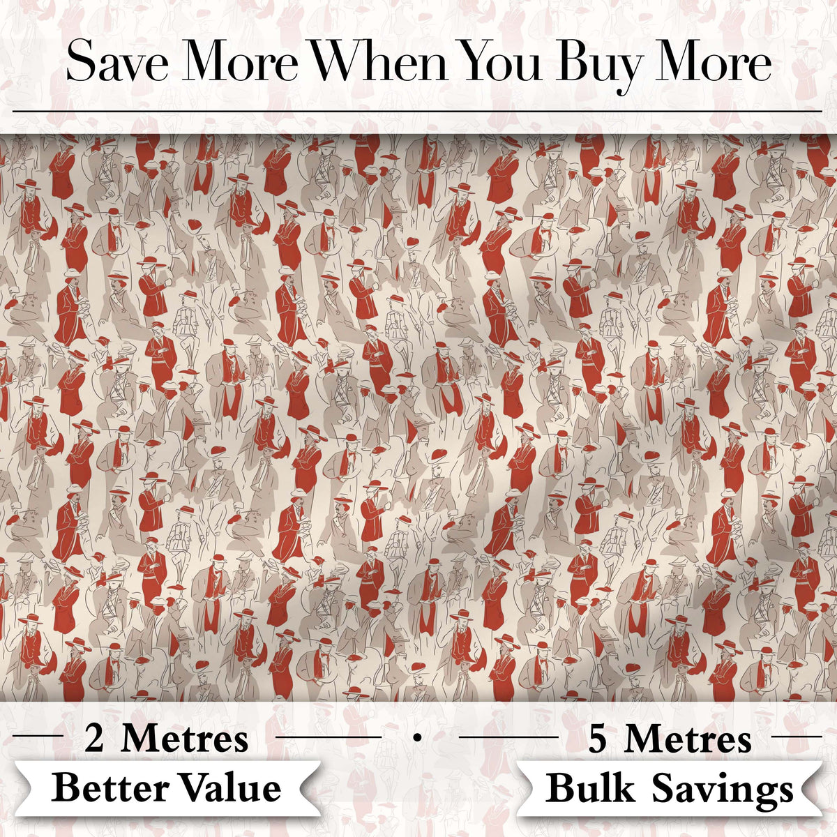 Vintage Fashion Ladies Red Beige Seamless Pattern Digital Print Fabric by the Metre UK Sewing Quilting Textile