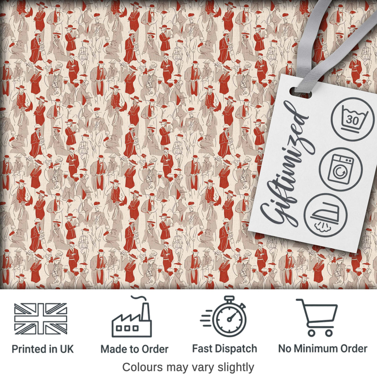 Vintage Fashion Ladies Red Beige Seamless Pattern Digital Print Fabric by the Metre UK Sewing Quilting Textile