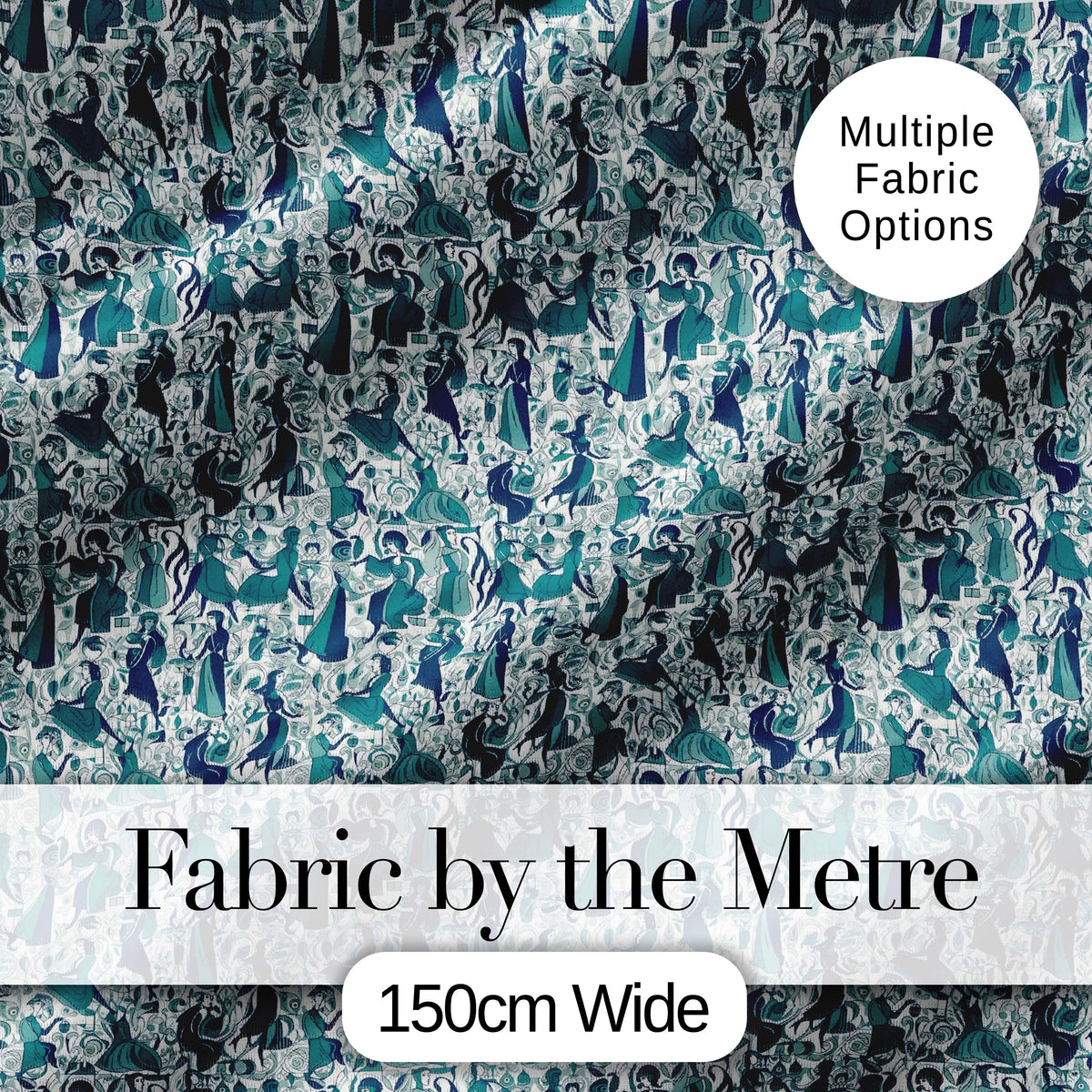Elegant Blue Art Nouveau Women Seamless Pattern Digital Print Fabric by the Metre UK Sewing Quilting Textile