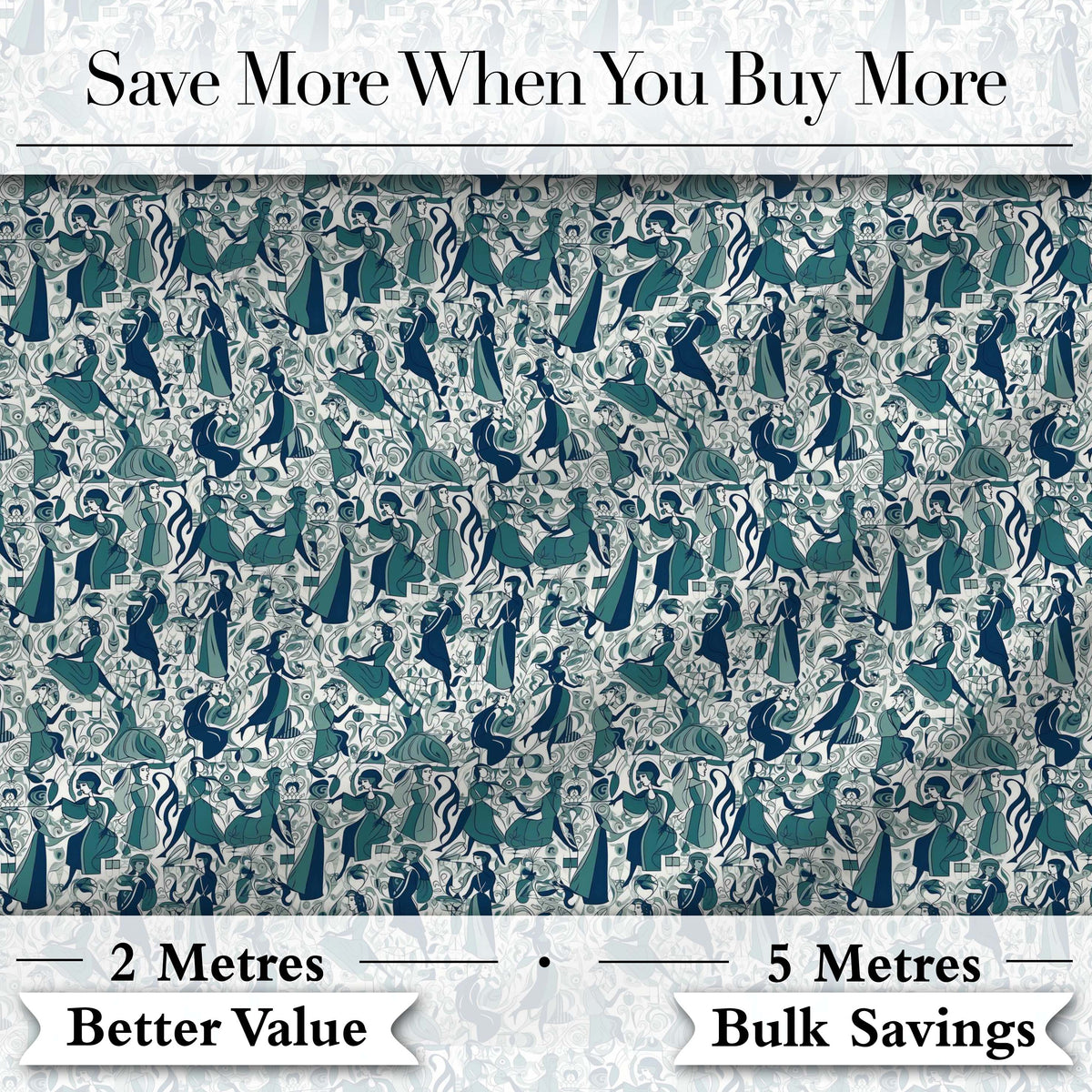 Elegant Blue Art Nouveau Women Seamless Pattern Digital Print Fabric by the Metre UK Sewing Quilting Textile