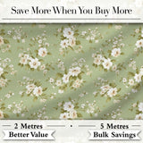 Elegant White Flowers Green Background Seamless Pattern Digital Print Fabric by the Metre UK Sewing Quilting Textile