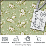 Elegant White Flowers Green Background Seamless Pattern Digital Print Fabric by the Metre UK Sewing Quilting Textile