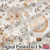 Vintage Floral Hot Air Balloon Seamless Pattern Digital Print Fabric by the Metre UK Sewing Quilting Textile