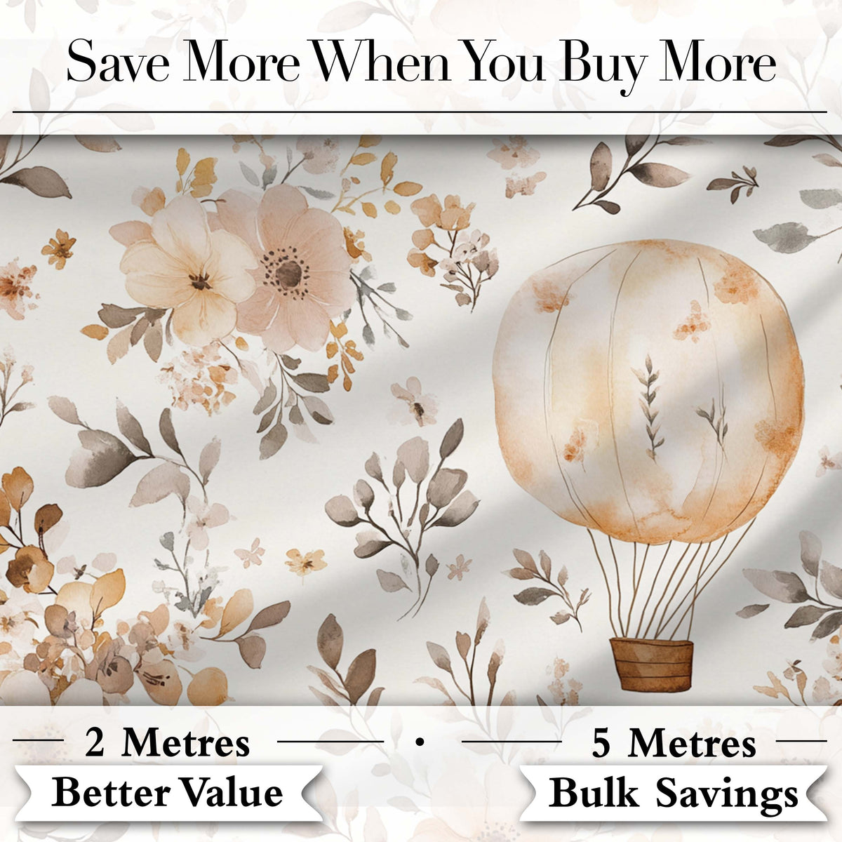 Vintage Floral Hot Air Balloon Seamless Pattern Digital Print Fabric by the Metre UK Sewing Quilting Textile