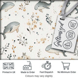 Cute Whales Ocean Floral Minimal Seamless Pattern Digital Print Fabric by the Metre UK Sewing Quilting Textile