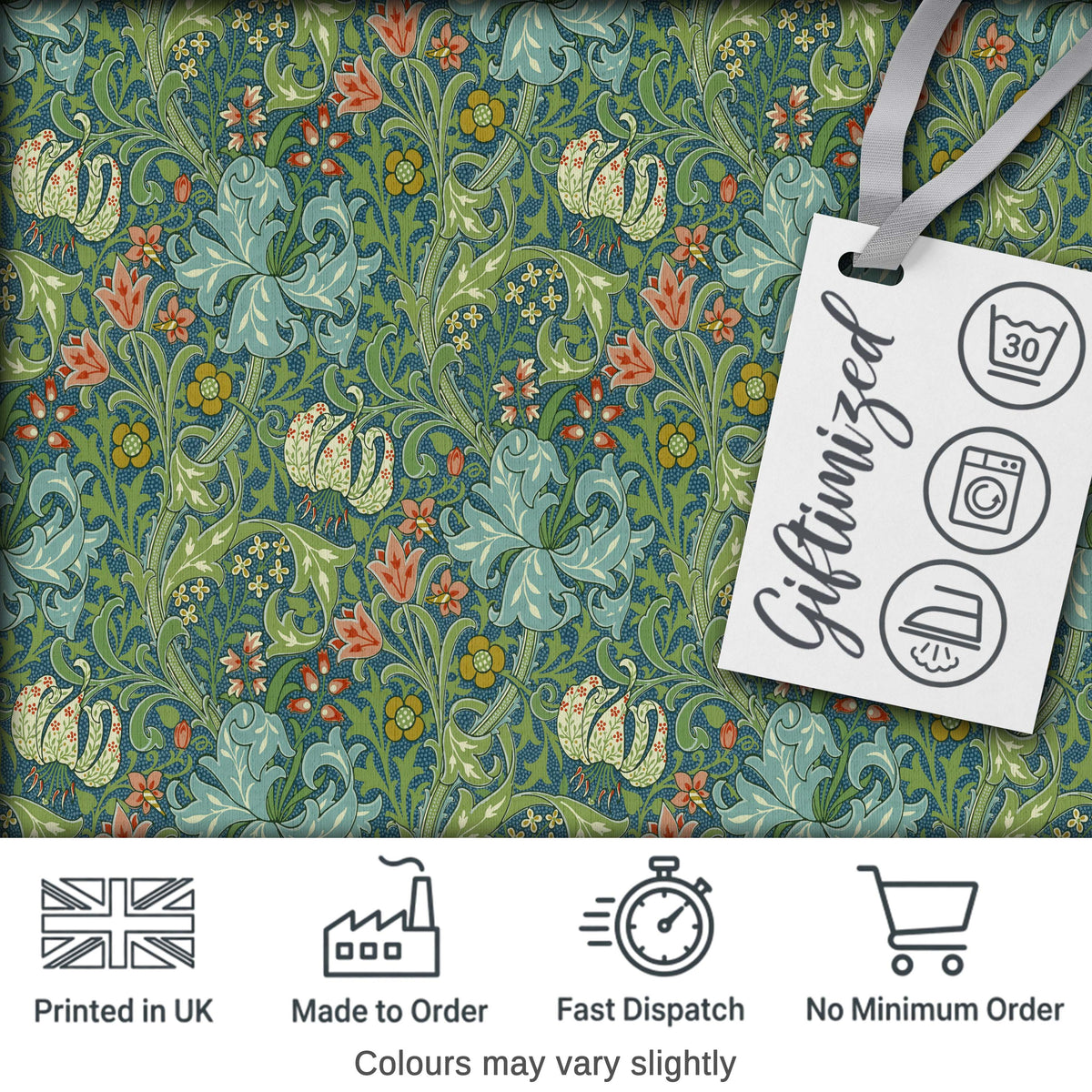 Vintage William Morris Style Floral Seamless Pattern Digital Print Fabric by the Metre UK Sewing Quilting Textile