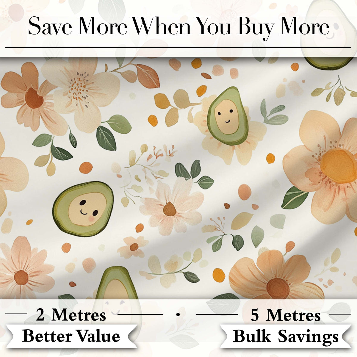 Cute Avocado Floral Pastel Seamless Pattern Digital Print Fabric by the Metre UK Sewing Quilting Textile