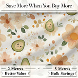 Cute Avocado Floral Pastel Seamless Pattern Digital Print Fabric by the Metre UK Sewing Quilting Textile