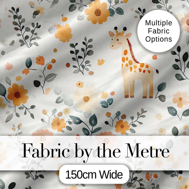 Cute Giraffe Floral Nursery Seamless Pattern Digital Print Fabric by the Metre UK Sewing Quilting Textile