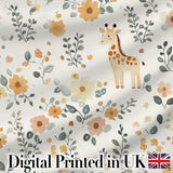 Cute Giraffe Floral Nursery Seamless Pattern Digital Print Fabric by the Metre UK Sewing Quilting Textile