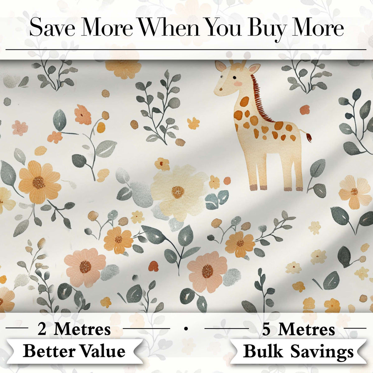 Cute Giraffe Floral Nursery Seamless Pattern Digital Print Fabric by the Metre UK Sewing Quilting Textile