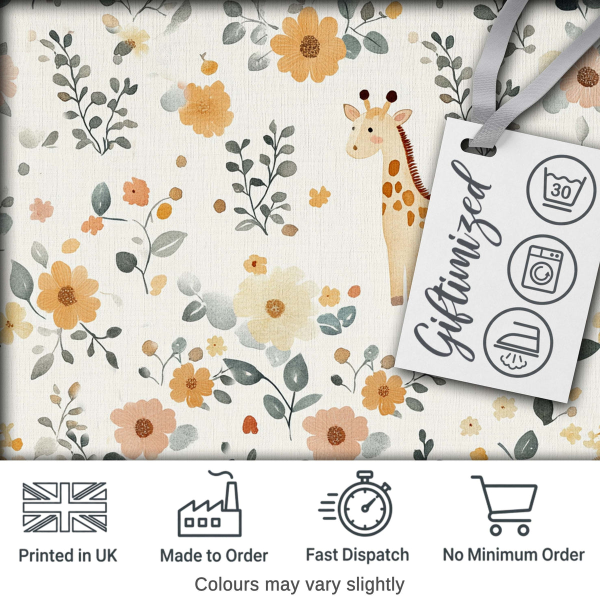 Cute Giraffe Floral Nursery Seamless Pattern Digital Print Fabric by the Metre UK Sewing Quilting Textile