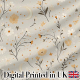 Moon Stars Floral Dreamy Seamless Pattern Digital Print Fabric by the Metre UK Sewing Quilting Textile