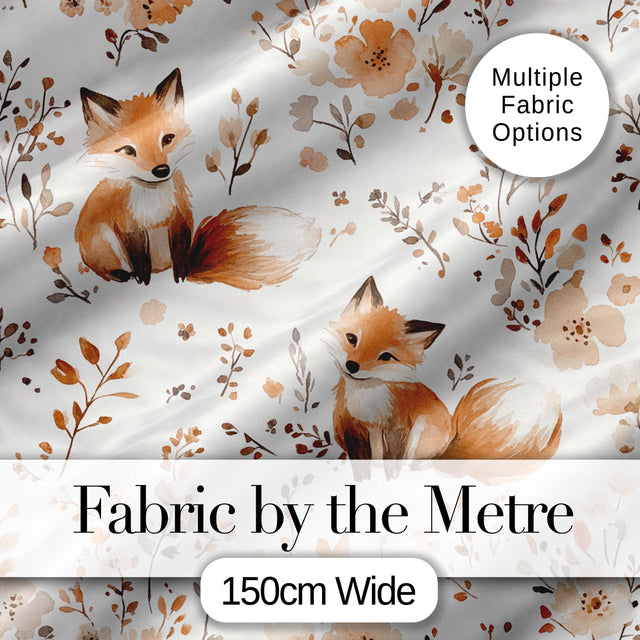Cute Fox Woodland Floral Seamless Pattern Digital Print Fabric by the Metre UK Sewing Quilting Textile