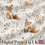 Cute Fox Woodland Floral Seamless Pattern Digital Print Fabric by the Metre UK Sewing Quilting Textile
