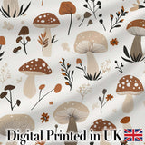 Neutral Mushroom Botanical Autumn Seamless Pattern Digital Print Fabric by the Metre UK Sewing Quilting Textile