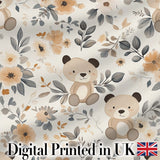 Cute Teddy Bear Floral Nursery Seamless Pattern Digital Print Fabric by the Metre UK Sewing Quilting Textile