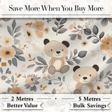 Cute Teddy Bear Floral Nursery Seamless Pattern Digital Print Fabric by the Metre UK Sewing Quilting Textile