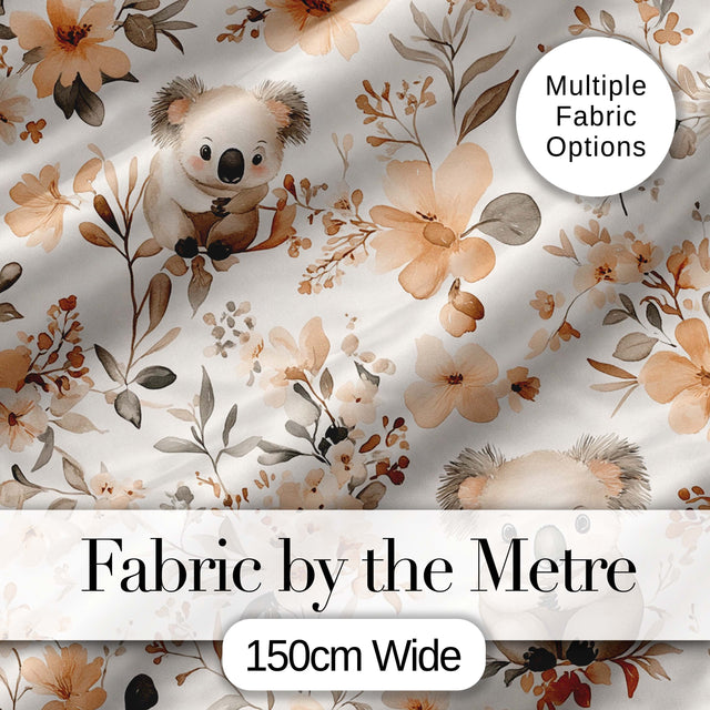 Cute Koala Floral Nursery Soft Neutral Seamless Pattern Digital Print Fabric by the Metre UK Sewing Quilting Textile