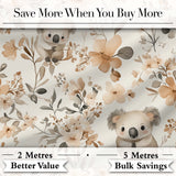 Cute Koala Floral Nursery Soft Neutral Seamless Pattern Digital Print Fabric by the Metre UK Sewing Quilting Textile