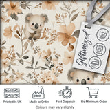 Cute Koala Floral Nursery Soft Neutral Seamless Pattern Digital Print Fabric by the Metre UK Sewing Quilting Textile