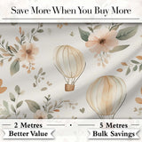 Boho Hot Air Balloon Floral Neutral Seamless Pattern Digital Print Fabric by the Metre UK Sewing Quilting Textile