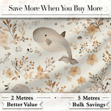 Cute Whale Dolphin Floral Neutral Seamless Pattern Digital Print Fabric by the Metre UK Sewing Quilting Textile