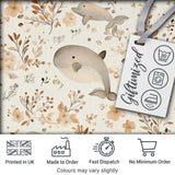 Cute Whale Dolphin Floral Neutral Seamless Pattern Digital Print Fabric by the Metre UK Sewing Quilting Textile