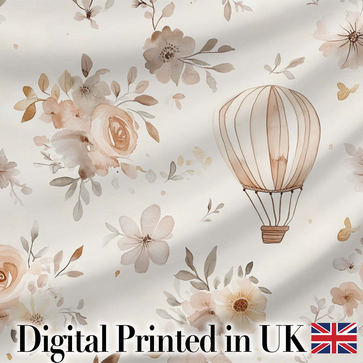 Vintage Floral Balloon Soft Neutral Seamless Pattern Digital Print Fabric by the Metre UK Sewing Quilting Textile
